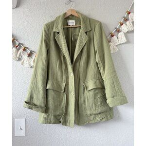 Stoosh Gauze Sage Green 2 Button Flap Pocket Blazer Modest Neutral Minimalist M